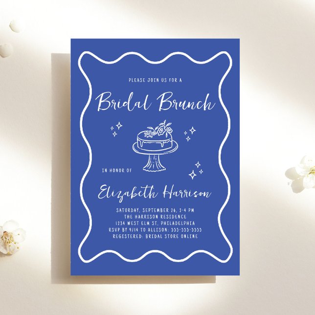 Chic Wavy Frame French Blue Bridal Brunch Shower Invitation (Chic Wavy Frame French Blue Bridal Brunch Shower Invitation)