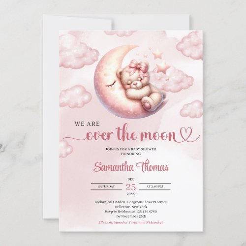 Chic we are over the moon girl Baby Shower      Invitation