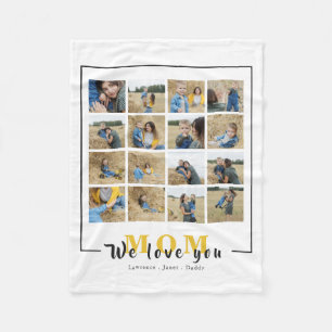 Chic We Love You Mom Mother's Day 16 Photo Collage Fleece Blanket