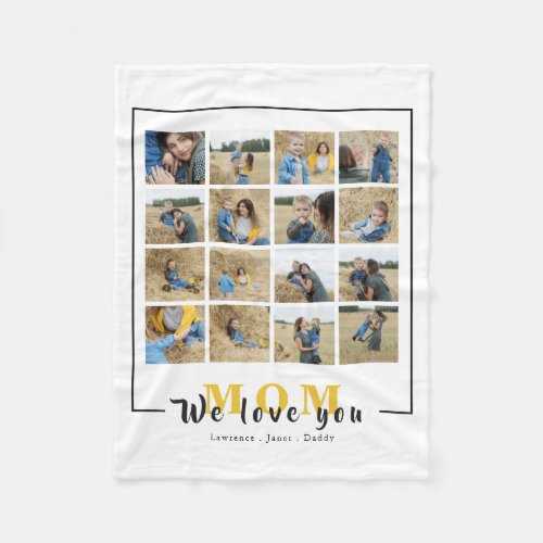 Chic We Love You Mom Mothers Day 16 Photo Collage Fleece Blanket