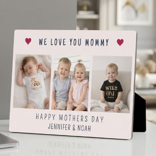 Chic We Love You Mommy 3 Photo Collage Blush Pink Plaque