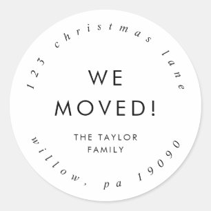 Chic We Moved Circular Return Address Classic Round Sticker