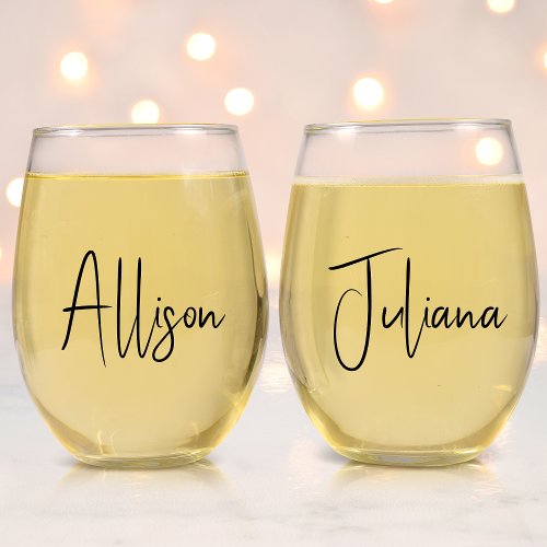 Chic Wedding Bachelorette Party Stemless Wine Glass