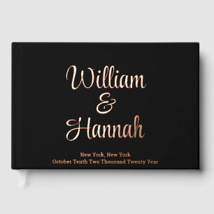 Chic Wedding Black with Rose Gold Foil Hardcover Guest Book
