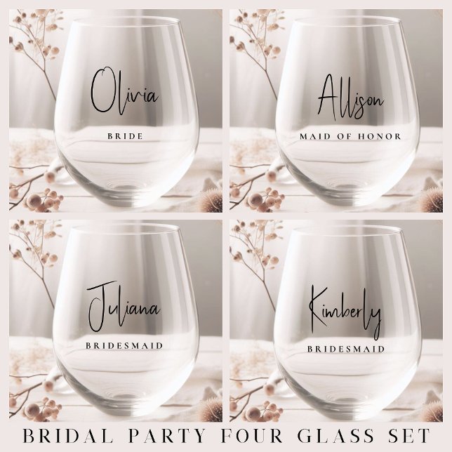 Chic Wedding Bridal Party Stemless Wine Glass (Creator Uploaded)