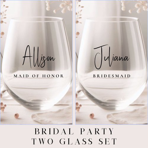 Chic Wedding Bridesmaid Maid Of Honor Stemless Wine Glass