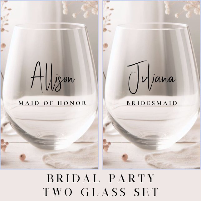 Chic Wedding Bridesmaid Maid Of Honor Stemless Wine Glass (Creator Uploaded)