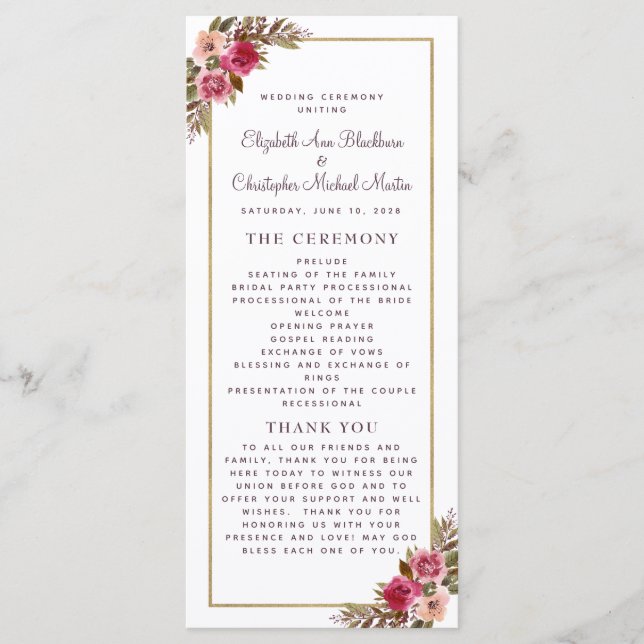 Chic Wedding Ceremony Program Watercolor Purple (Front)