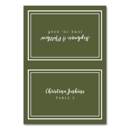 Chic Wedding Custom Guest Place Card Olive Green