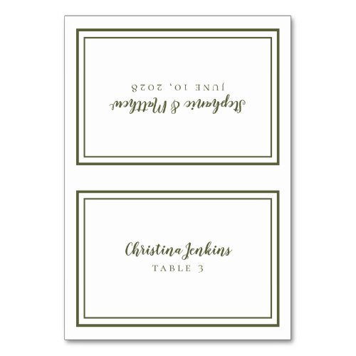 Chic Wedding Custom Olive Green Guest Place Card 