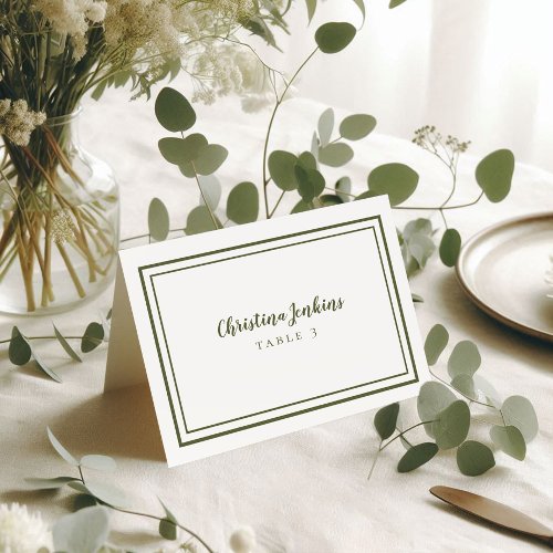 Chic Wedding Custom Olive Green Guest Place Card 