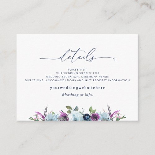 Chic Wedding Details  Website Purple Blue Floral Enclosure Card
