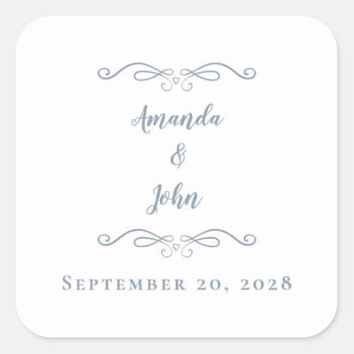Chic Wedding Envelope Favor Dusty Blue Thank You Square Sticker