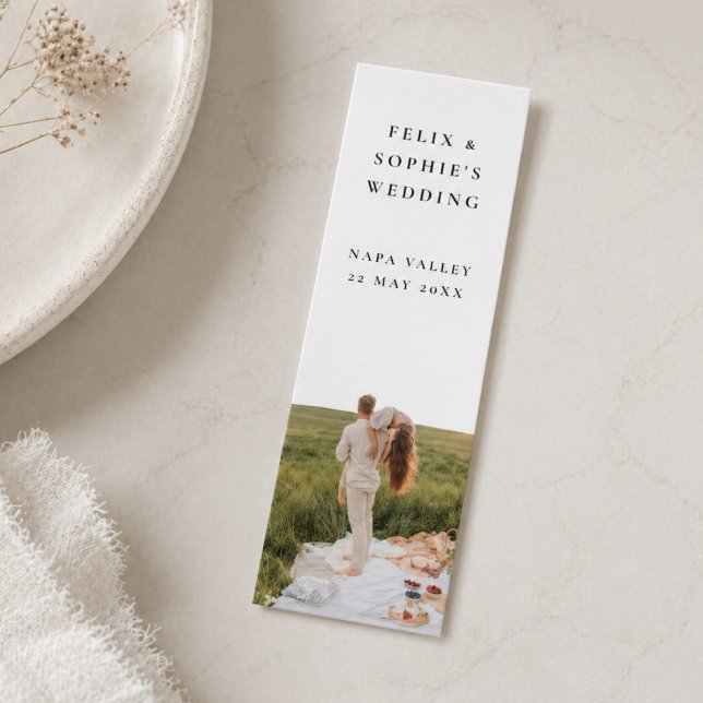 Chic Wedding Favor Minimalist Mini Bookmark Card (A mini bookmark favor perfect for literature lovers and bookish themed weddings)