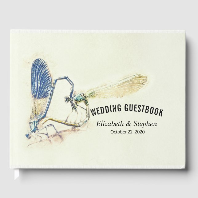 Chic Wedding Guestbook Dragonfly Mating Love Heart (Front)