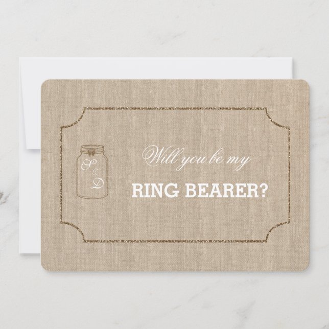 Chic Wedding Mason Jar Linen Canvas RING BEARER Invitation (Front)
