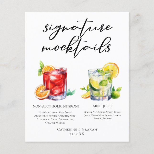 Chic Wedding Mocktails Negroni Mint Julep Menu (Front)