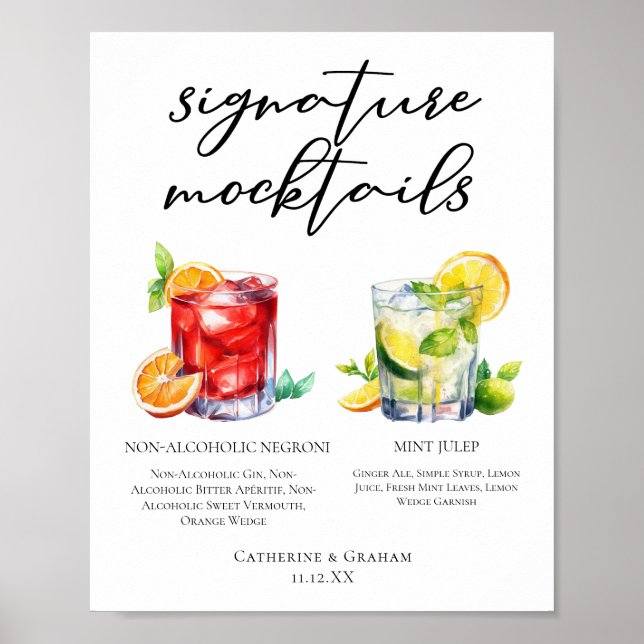 Chic Wedding Mocktails Negroni Mint Julep Menu Poster (Front)