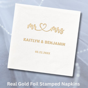 Chic Wedding Mr. & Mrs. Real Gold  Foil Napkins
