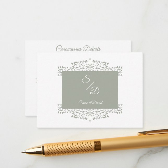 Chic Wedding Ornamental Initials Coronavirus Enclosure Card (Front/Back In Situ)