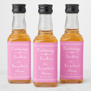 Chic Wedding Personalized Names Cute Pink Mini Liquor Bottle Label