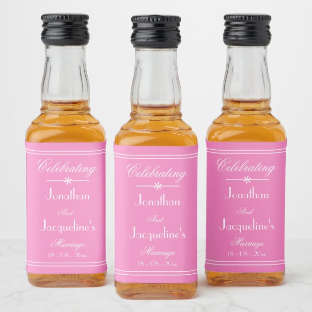 Chic Wedding Personalized Names Cute Pink Mini Liquor Bottle Label (Bottles)