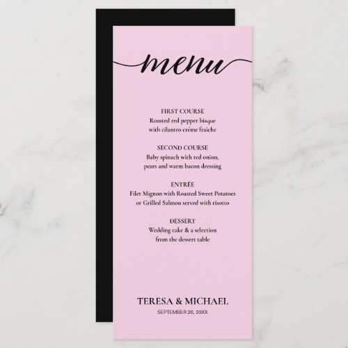 Chic Wedding Pink Black and white Simple Editable Menu