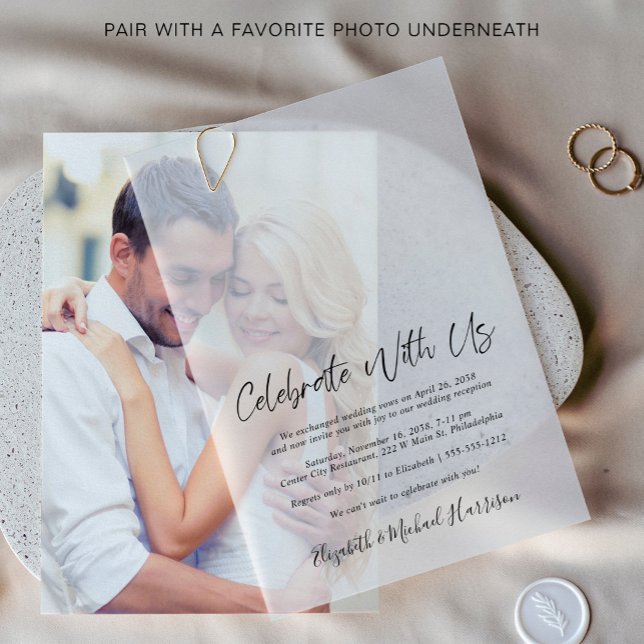 Chic Wedding Reception Photo Overlay Vellum Invitations (Elevate your wedding reception invitations with the timeless beauty of vellum overlays)