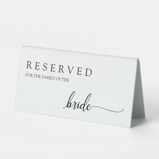 Chic Wedding Reserved Family of the Bride Table Tent (Front)