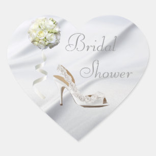 Chic Wedding Shoe & Bouquet Bridal Shower Heart Sticker