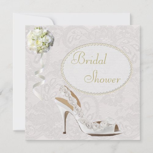 Chic Wedding Shoe Paisley Lace Bridal Shower Invitation