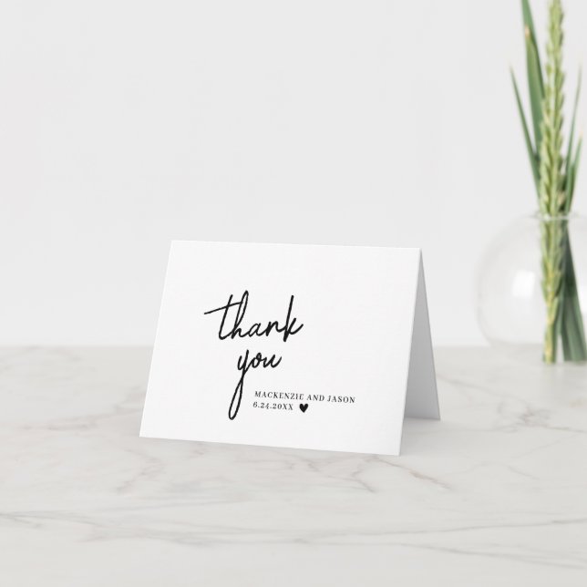 Chic Wedding Thank You Card | Black White Script (Front)
