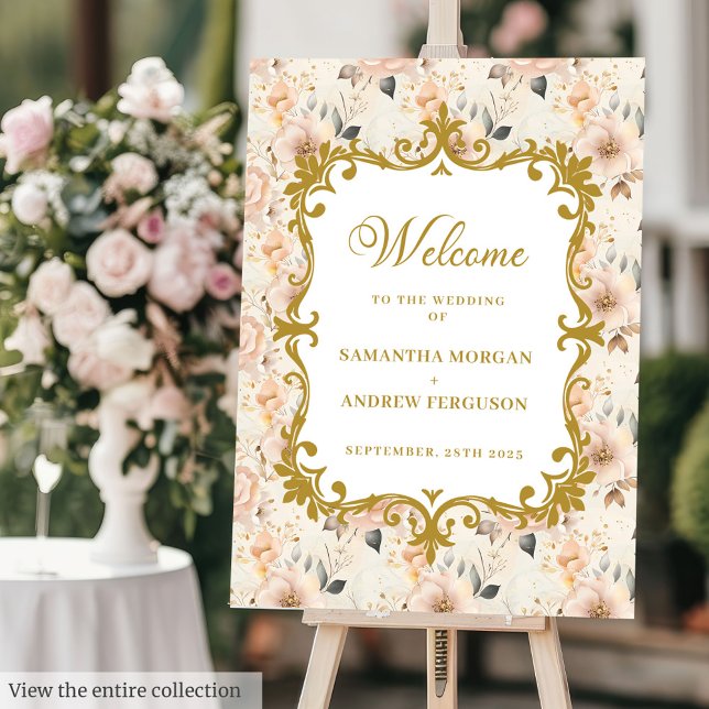 Chic Wedding Welcome Poster Blush Gold Blooms (Chic Wedding Welcome Poster Blush Gold Blooms)