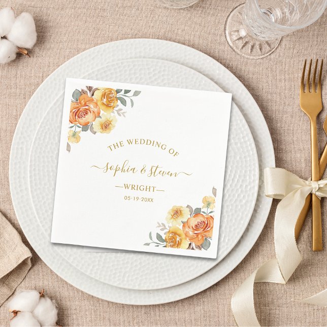 Chic wedding with Orange Flowers Napkins (Creator Uploaded)