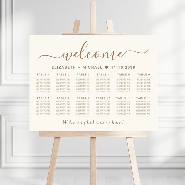 Chic Welcome 12 Table Cream Wedding Seating Chart Foam Board (Creator Uploaded)