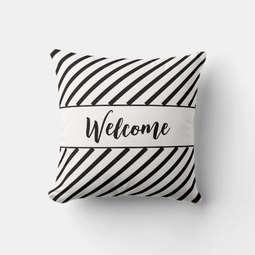 Chic Welcome Black and White Striped Pillow