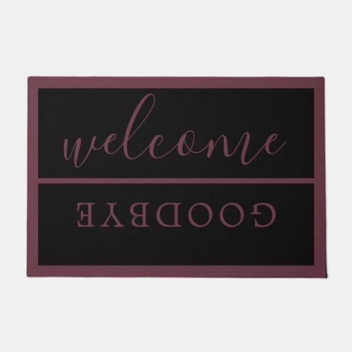 Chic Welcome Calligraphy Typography Black Burgundy Doormat