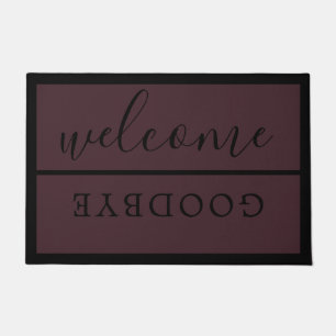 Chic Welcome Calligraphy Typography Black Burgundy Doormat