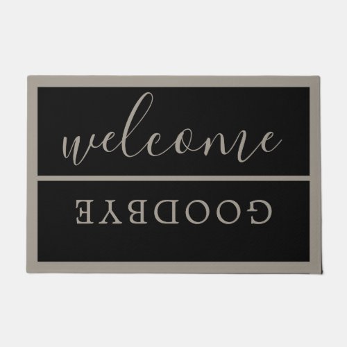 Chic Welcome Calligraphy Typography Black Gray Doormat