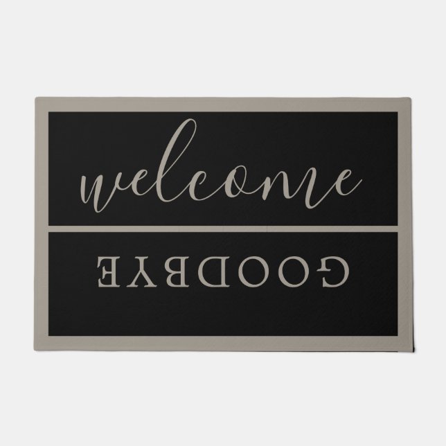 Chic Welcome Calligraphy Typography Black Gray Doormat (Front)