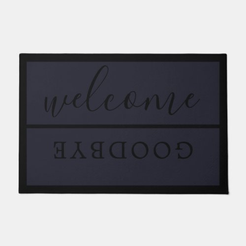 Chic Welcome Calligraphy Typography Black Navy Doormat