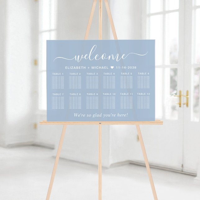 Chic Welcome Dusty Blue 12 Table Wedding Seating Acrylic Sign (Creator Uploaded)