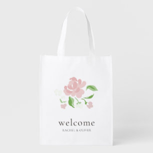 Chic Welcome Floral Wedding Favor Grocery Bag