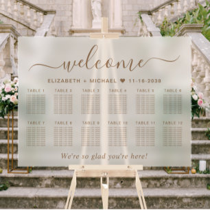 Chic Welcome Gold 12 Table Wedding Seating Frosted Acrylic Sign