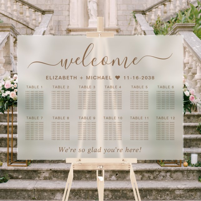 Chic Welcome Gold 12 Table Wedding Seating Frosted Acrylic Sign (Creator Uploaded)