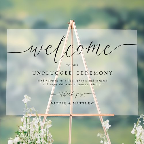 Chic Welcome to Unplugged Wedding Ceremony Frosted Acrylic Sign