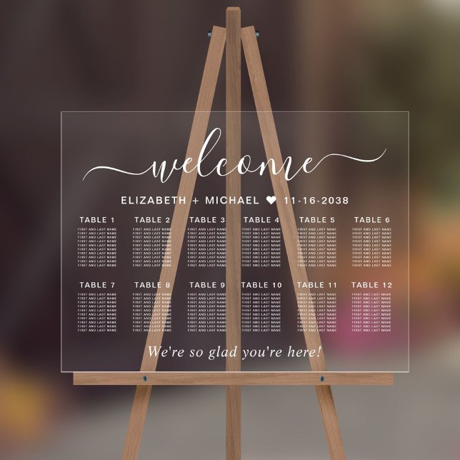 Chic Welcome White 12 Table Wedding Seating Acrylic Sign (Creator Uploaded)