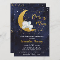 Chic We're Over the Moon Elephant Boy Baby Shower Invitation