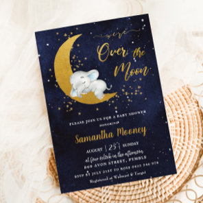 Chic We're Over the Moon Elephant Boy Baby Shower Invitation