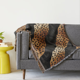 Chic Western Black Brown Cowhide  Throw Blanket